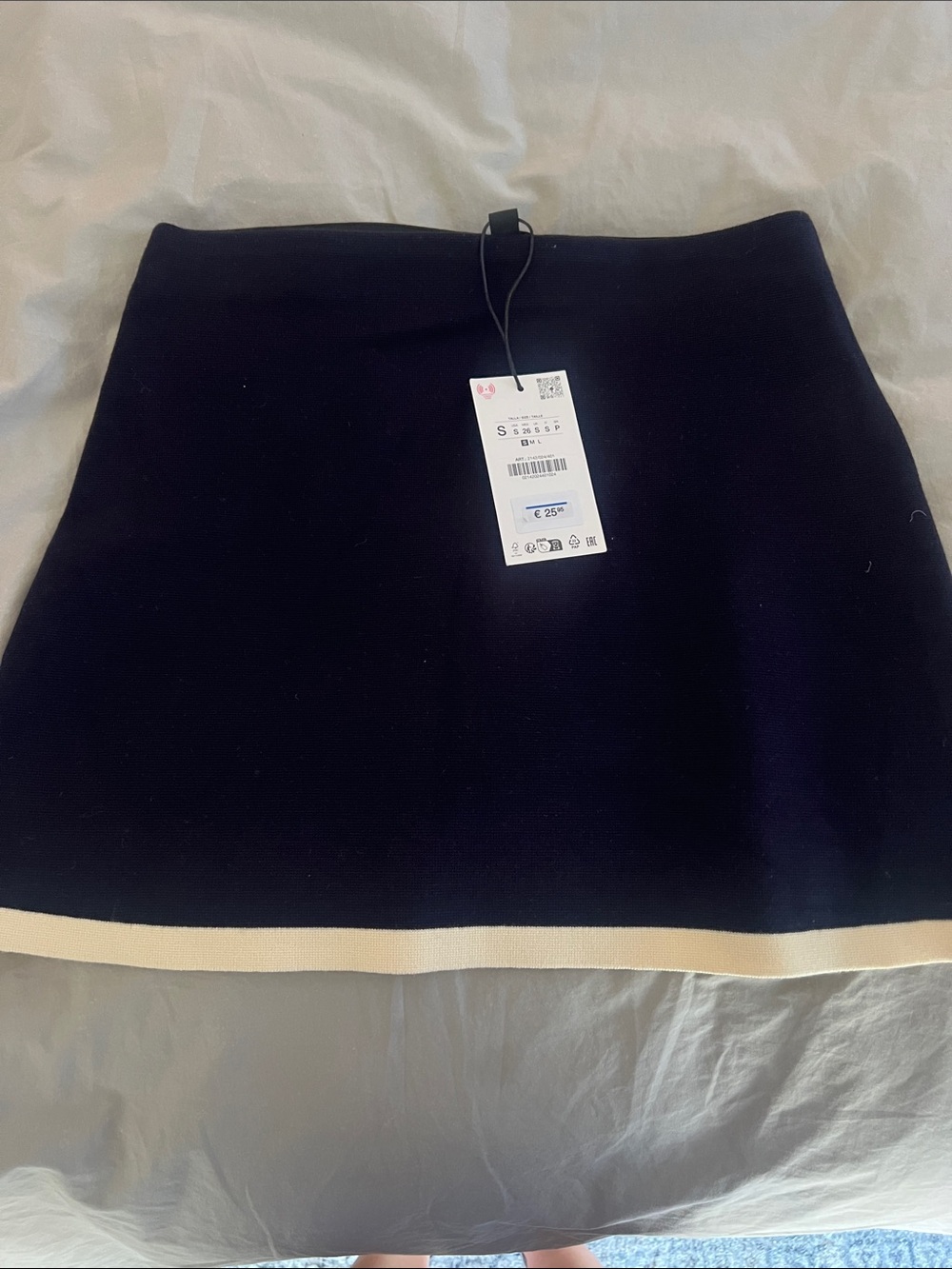 Women's Zara Navy Skirt with Cream Hem - Classic A-Line